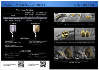 Technical chart comparing IPS e.max CAD and IPS Empress CAD materials with images and text.