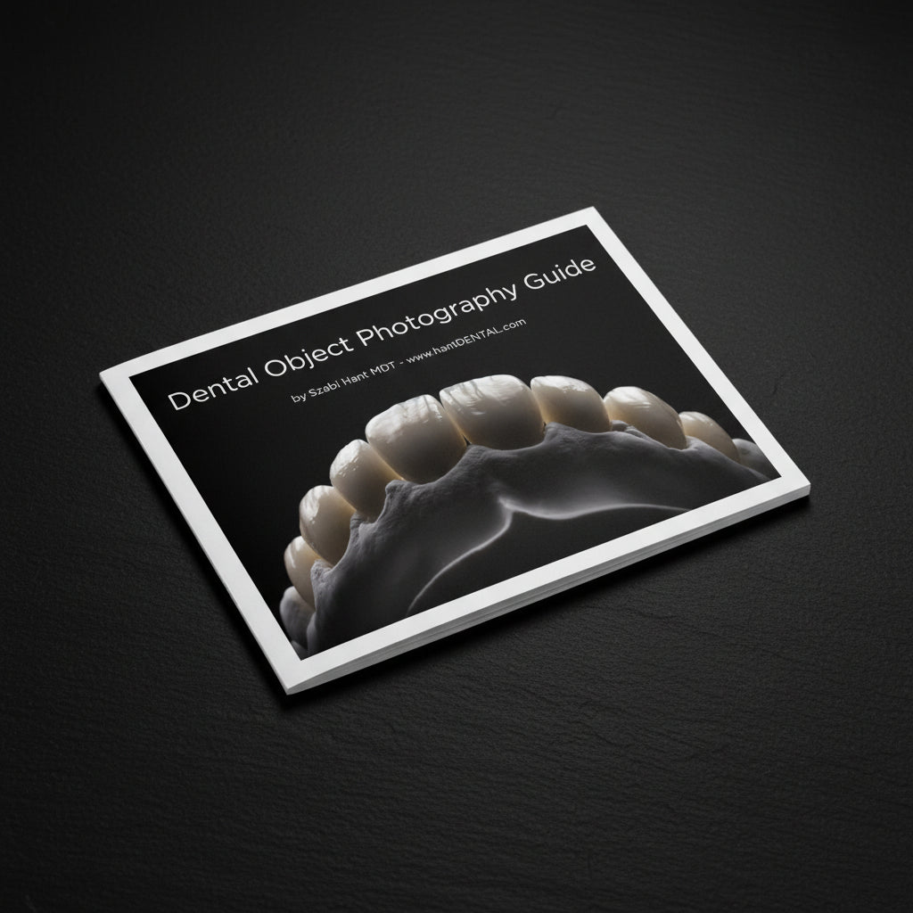 Dental object with text overlay 'Dental Object Photography Guide' by Szabi Hant MDT