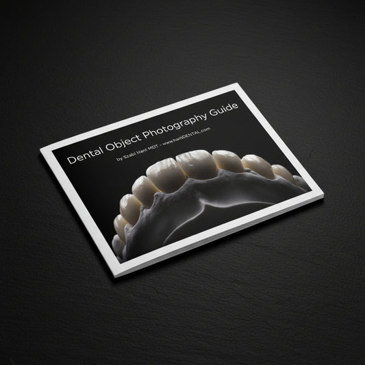 Dental object with text overlay 'Dental Object Photography Guide' by Szabi Hant MDT