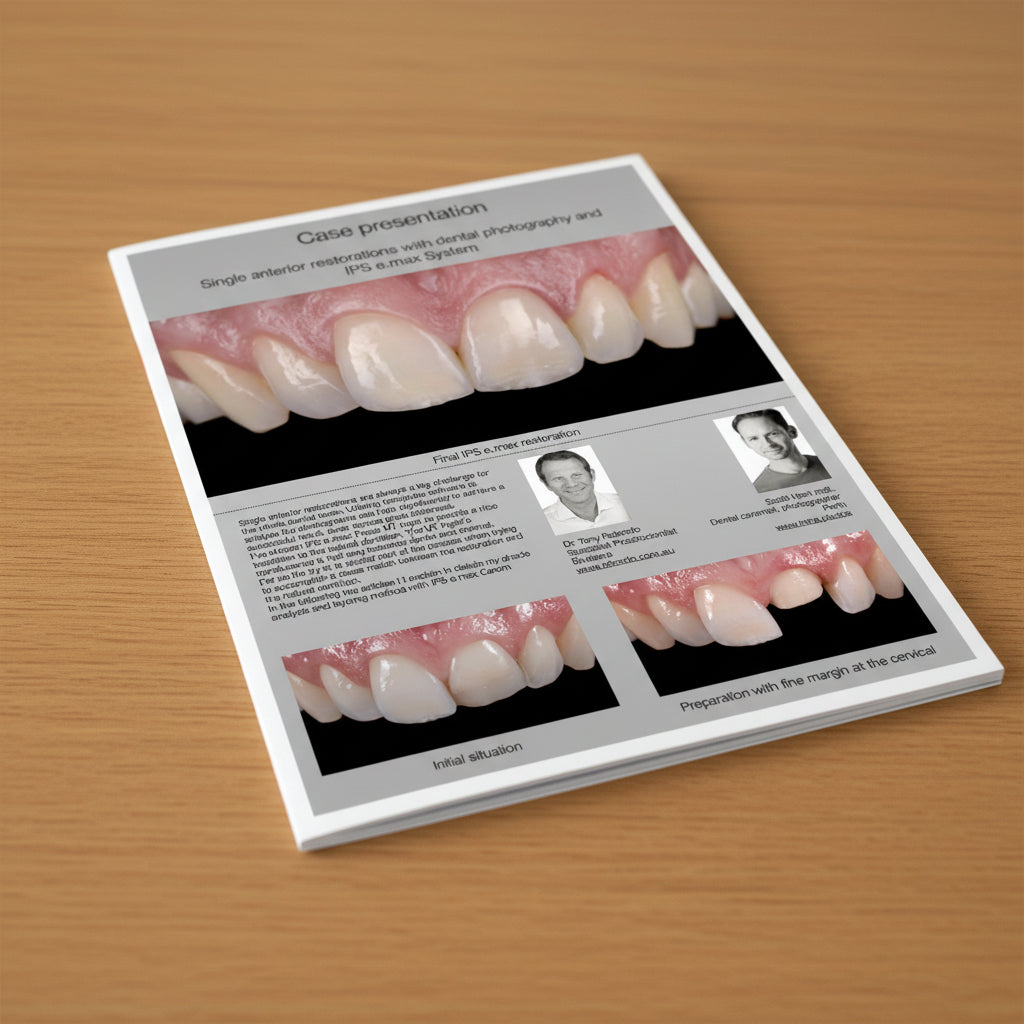 Dental restoration case study with IPS e.max System, showing before and after images of teeth.